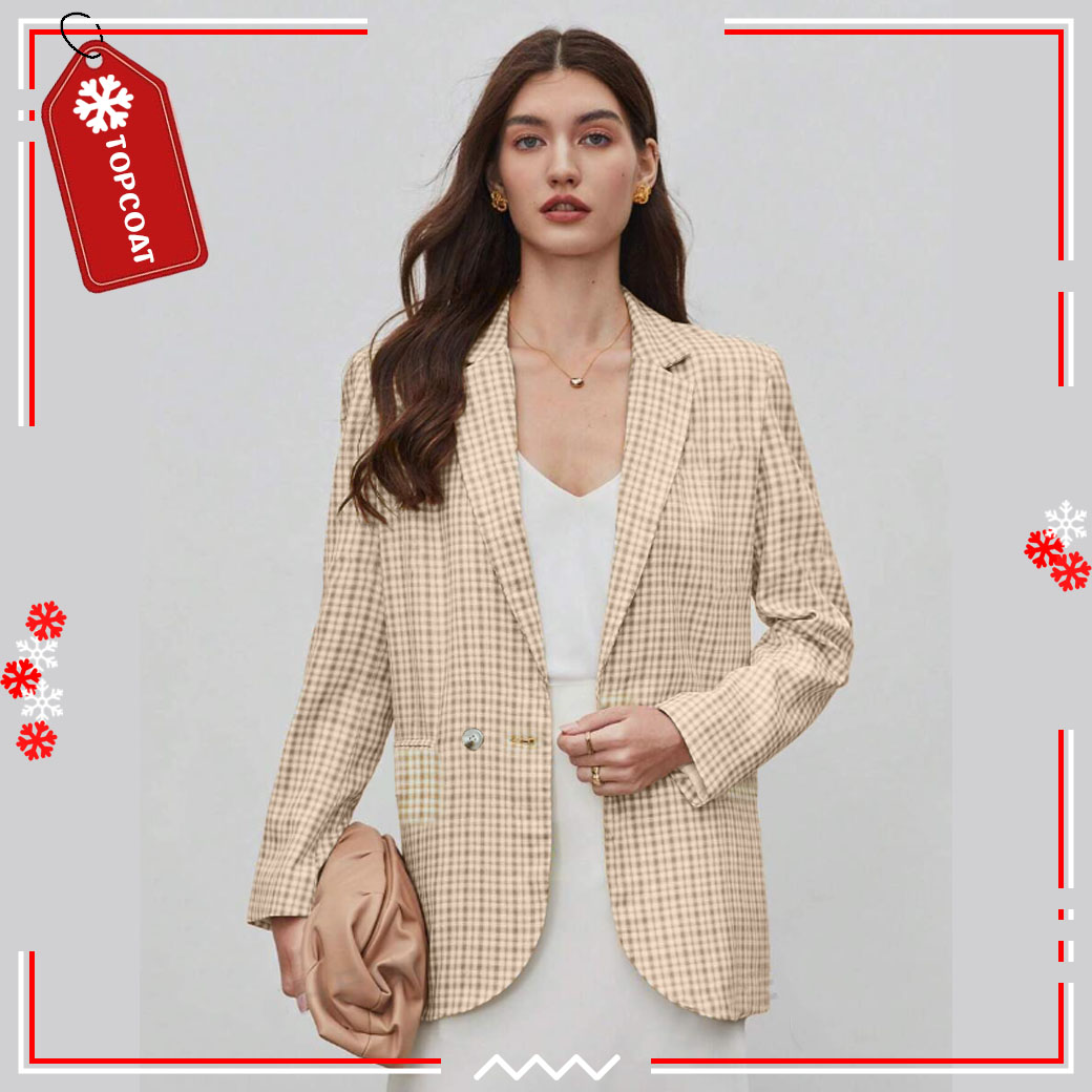 เสื้อสูทเบลเซอร์ผู้หญิงลายสก็อต ซับในทั้งตัว ฟ้าคราม น้ำตาล