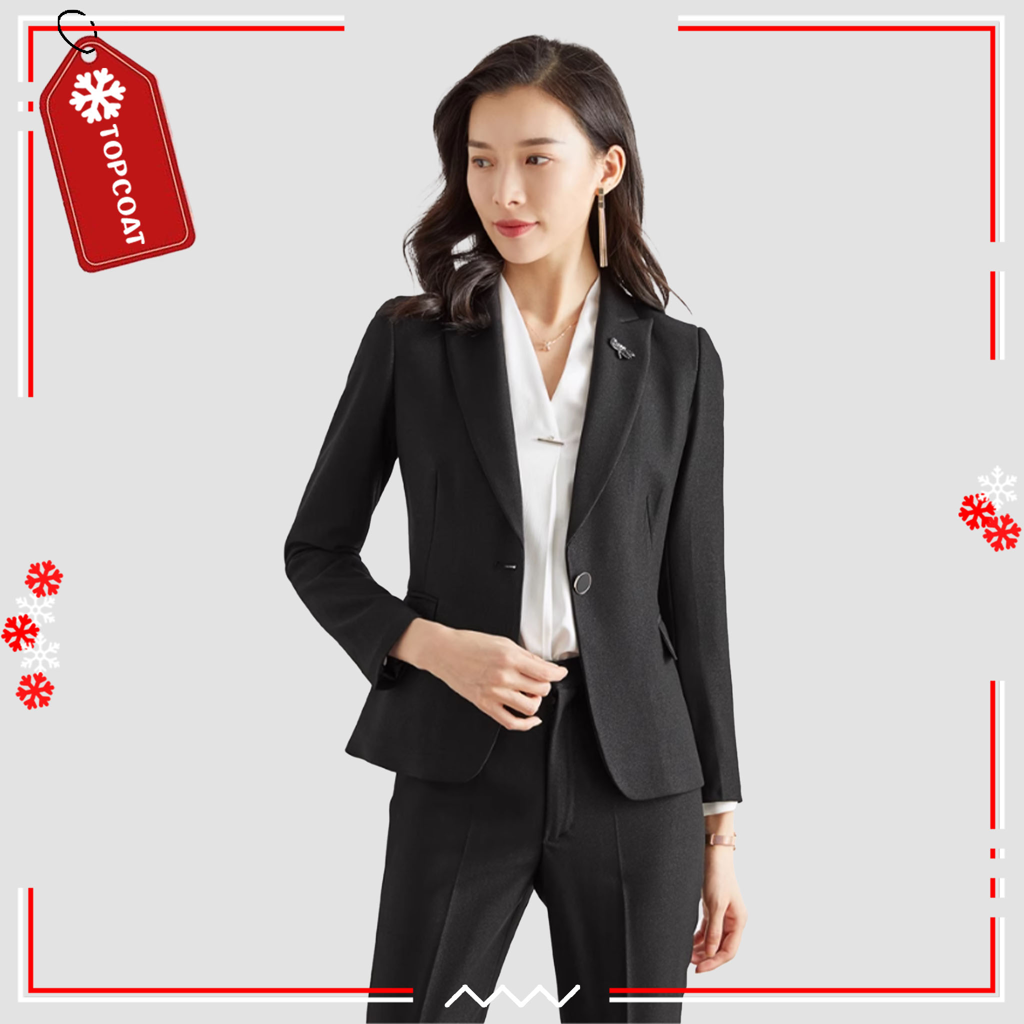 ชุดสูททรงเข้ารูป (Dragonfly) ใส่ทำงาน ขากระบอก ซับในทั้งตัวกระดุมเม็ดเดียว สี : ดำ กรม