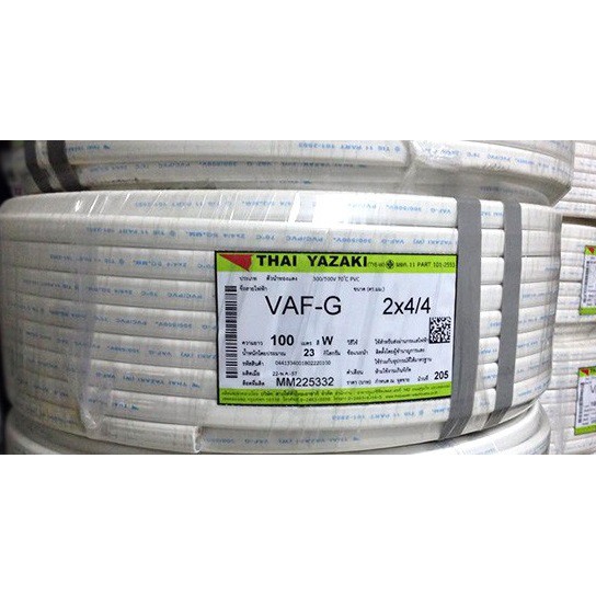 สายไฟ VAF/G 2x4/4 100เมตร ไทยยาซากิ สายคู่แบนสีขาว3แกน 3 THAIYAZAKI ทับกราว์ยกม้วน มีสายดิน3เส้น