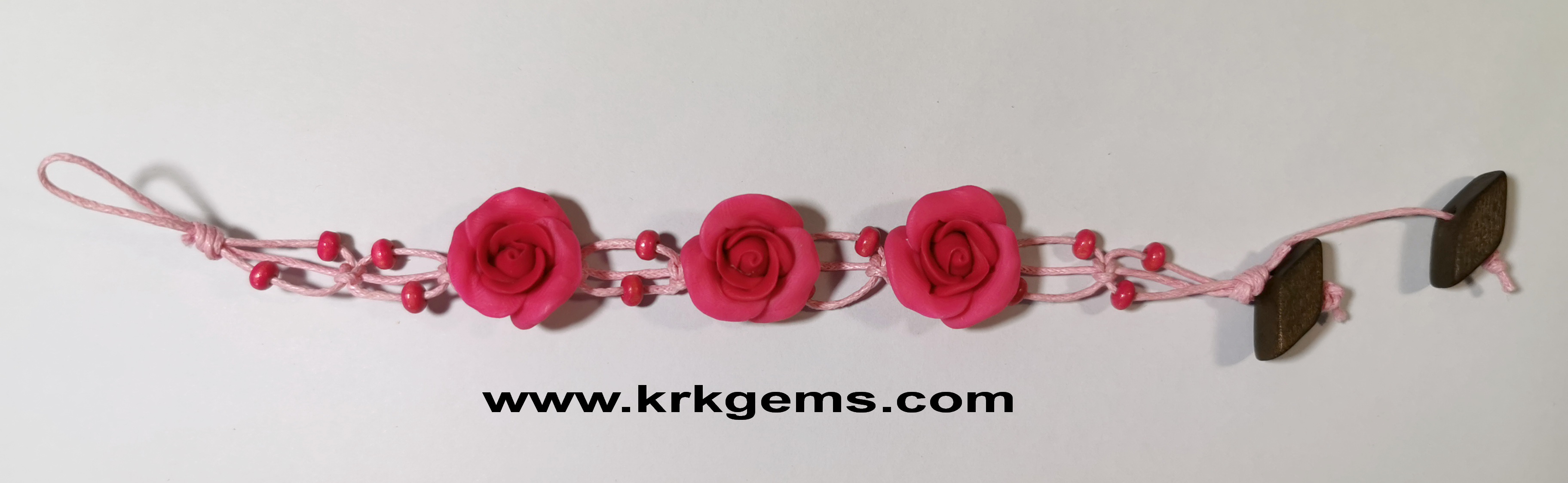 DEEP PINK ROSE HANDMADE CLAY BRACELET