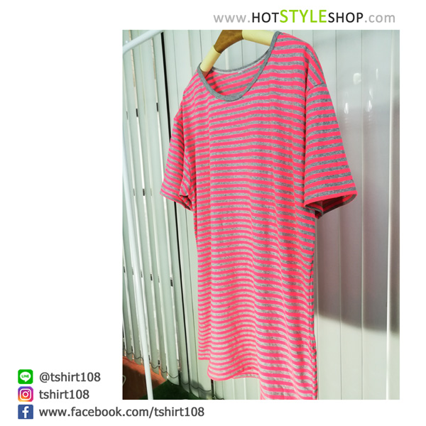 เสื้อยืดสีนีออนสะท้อนแสงลายขวาง ลายทาง โอเวอร์ไซส์