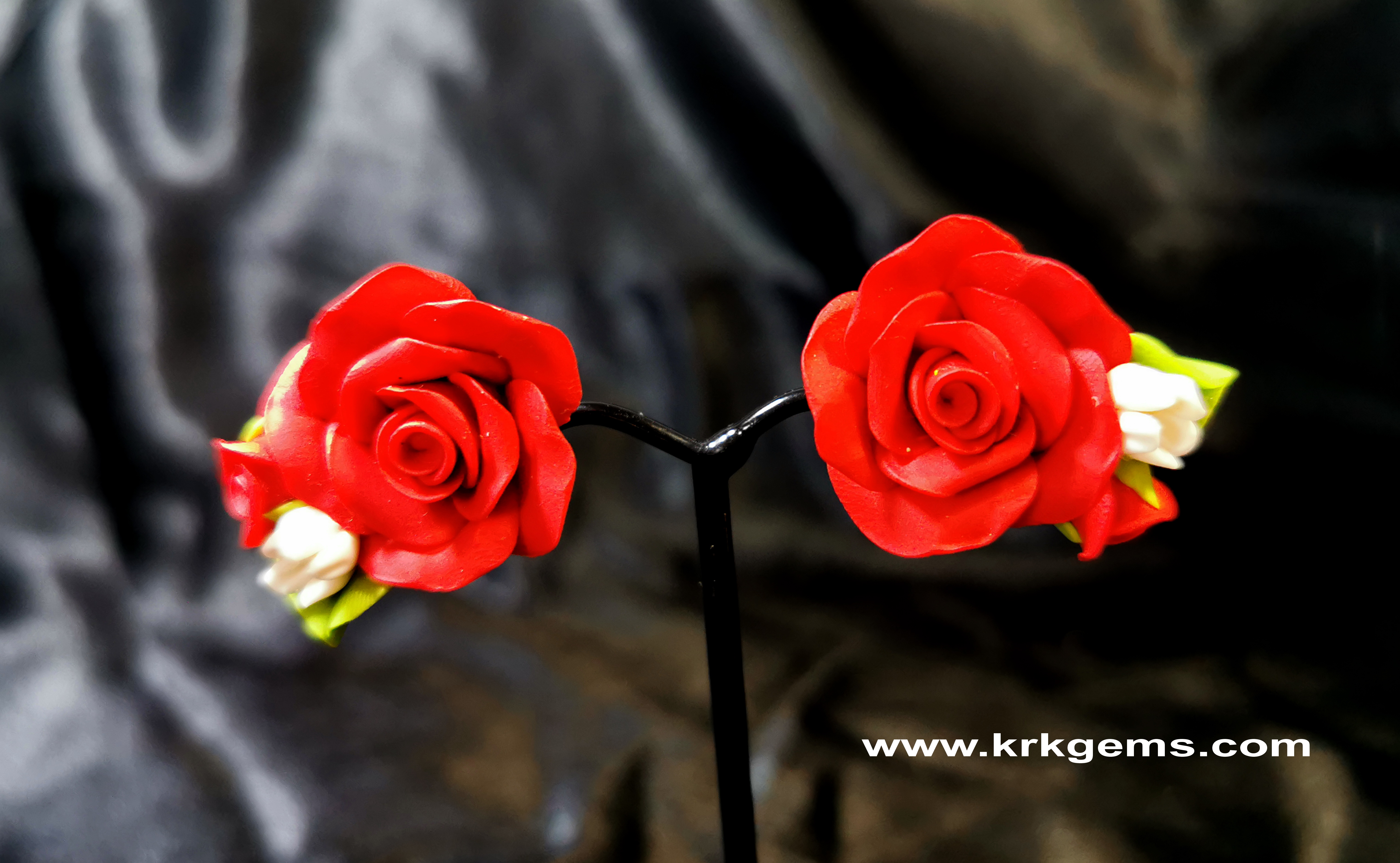 RED ROSE HANDMADE CLAY EARRING