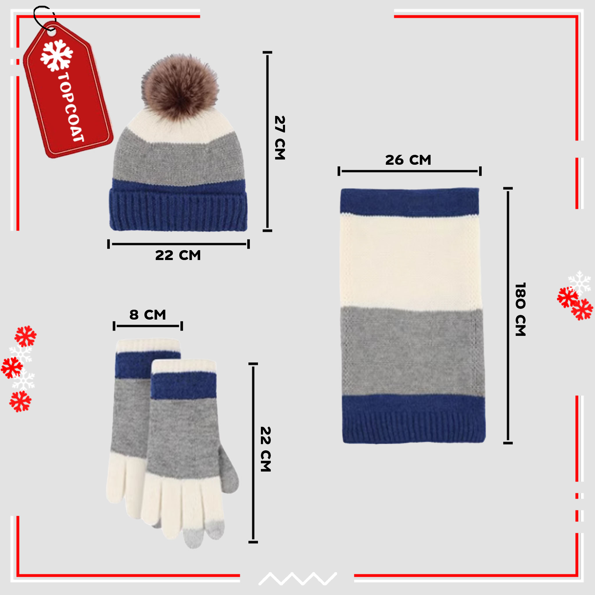 เซ็ทหมวก ถุงมือ ผ้าพันคอกันหนาว บุขนหนานุ่ม รักษาอุณหภูมิได้ดี