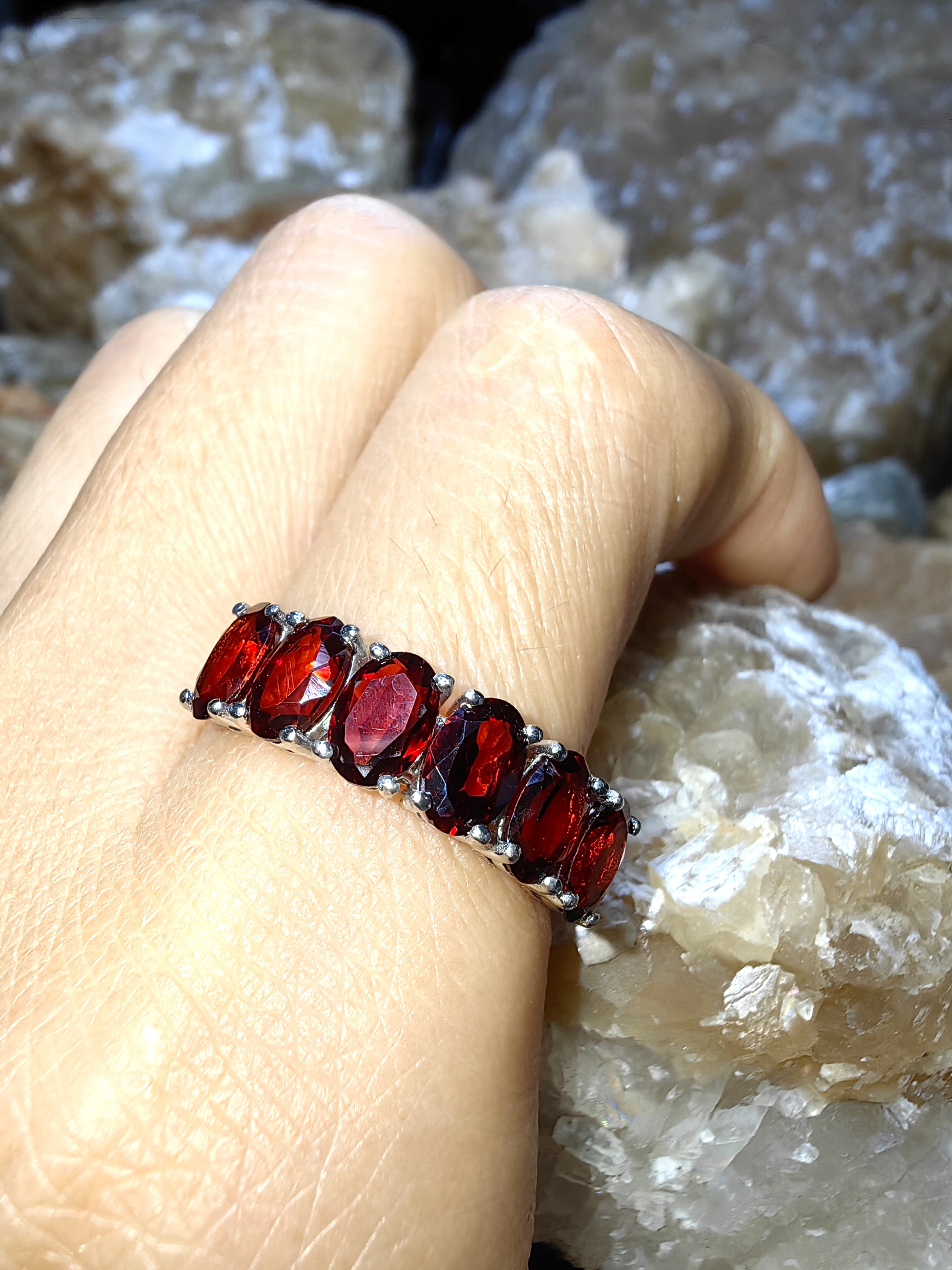 Garnet 925 Sterling Silver แหวนโกเมน Size 57 เงินแท้ 925