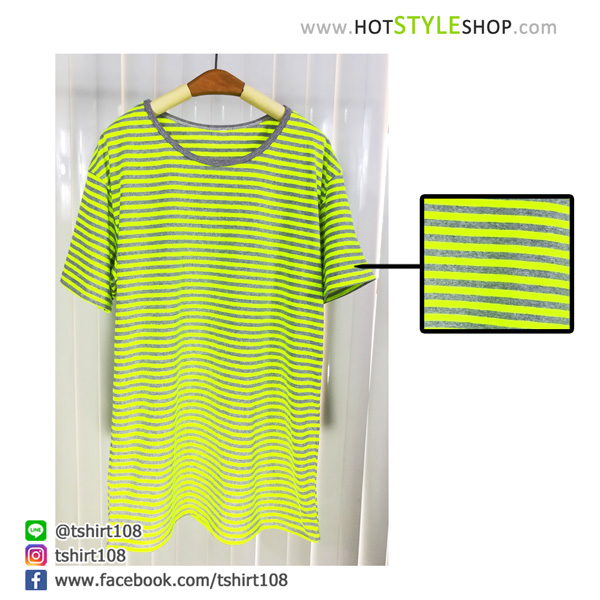 เสื้อยืดสีนีออนสะท้อนแสงลายขวาง ลายทาง โอเวอร์ไซส์
