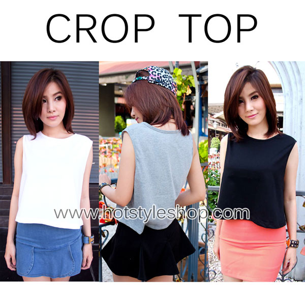 เสื้อครอปแขนกุด เสื้อแขนกุดเอวลอย
