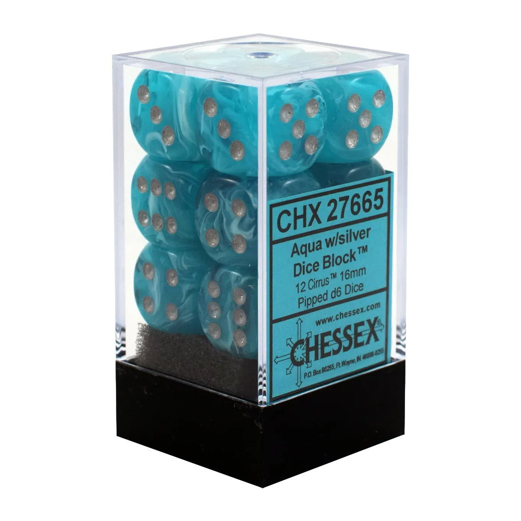 [ลูกเต๋า] Chessex: Cirrus Aqua/Silver 16mm D6 (12)