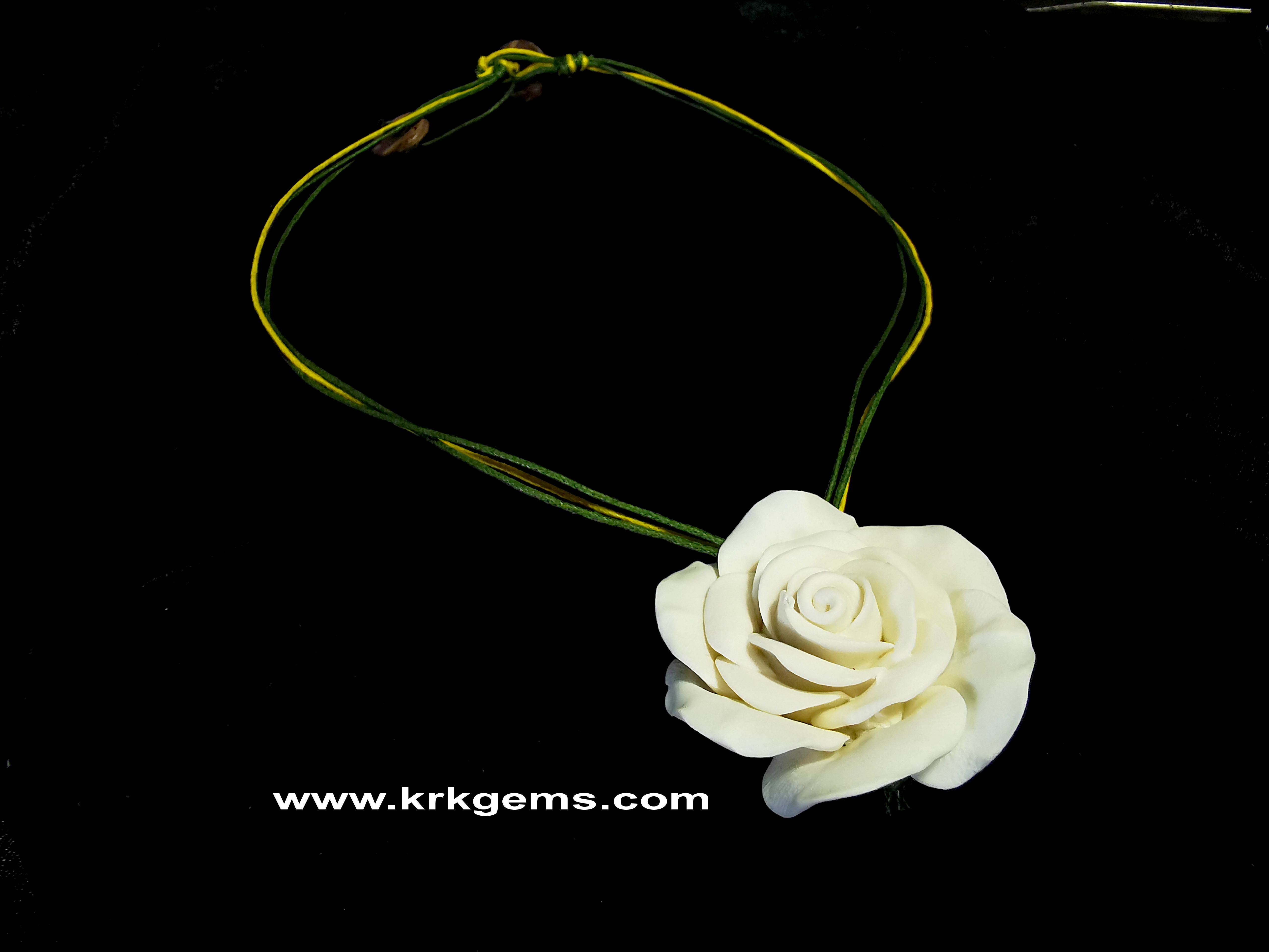 PURE WHITE ROSE HANDMADE CLAY NECKLACE