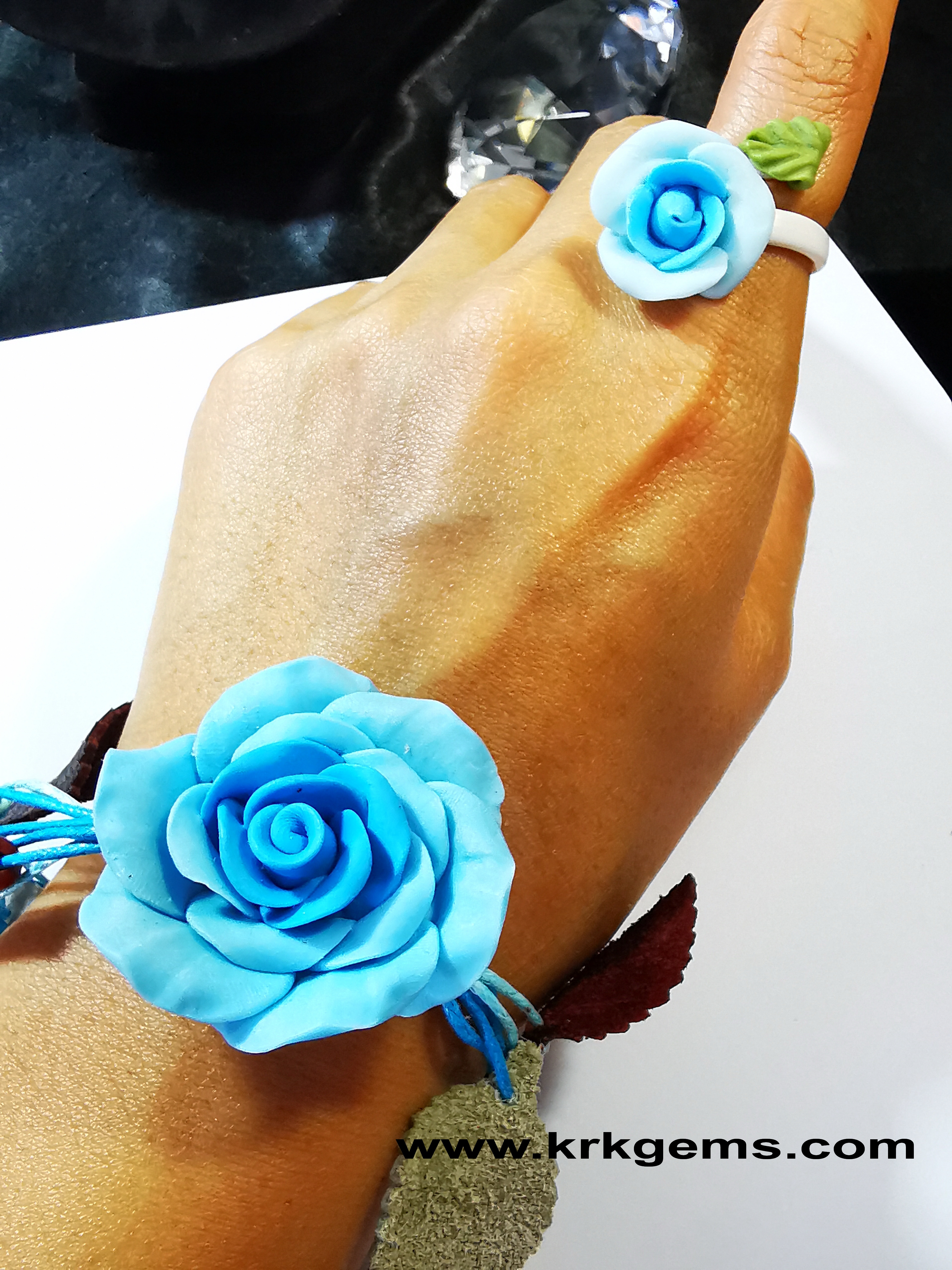 PASTEL BLUE ROSE HANDMADE CLAY RING