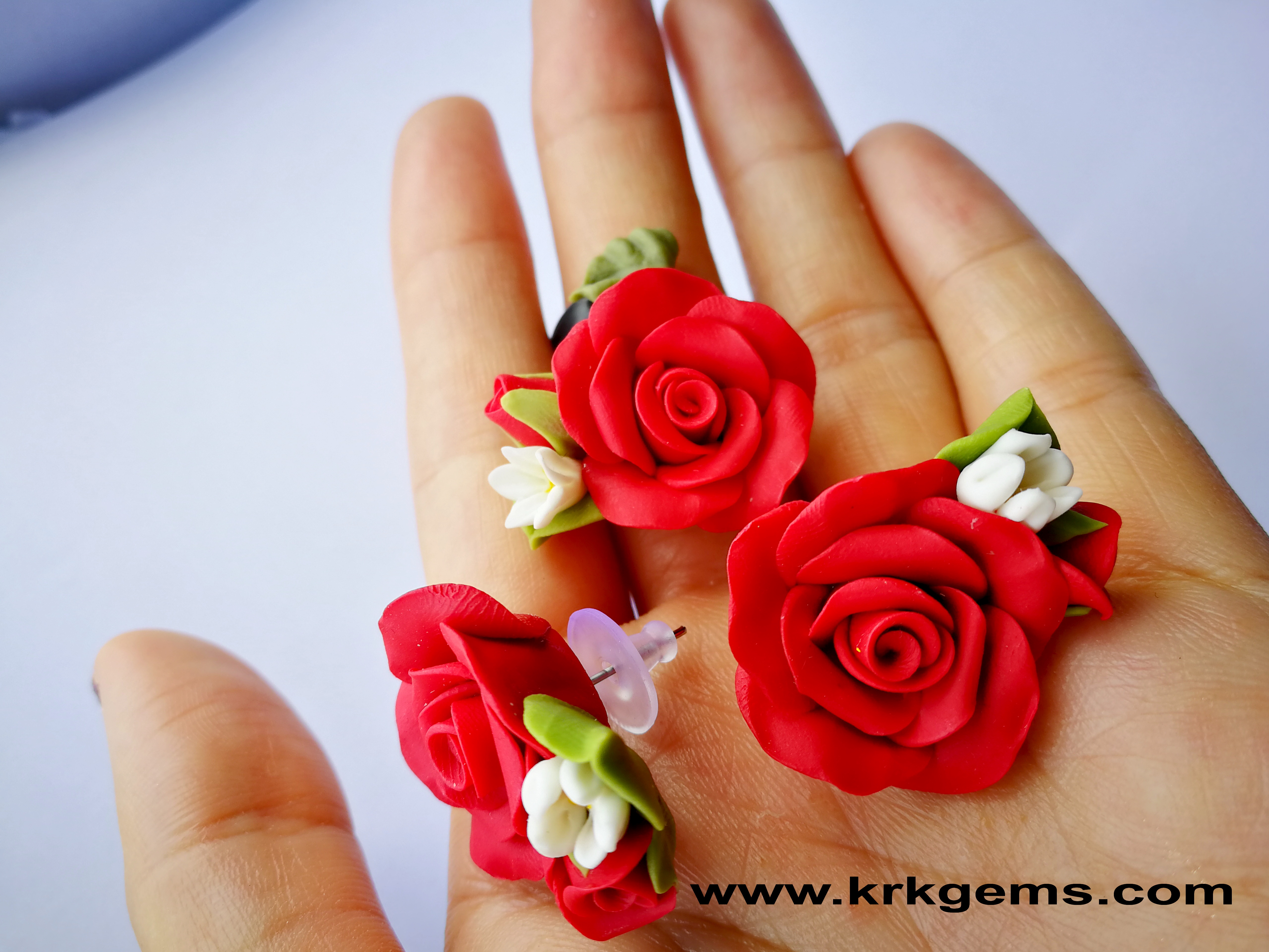 RED ROSE HANDMADE CLAY EARRING