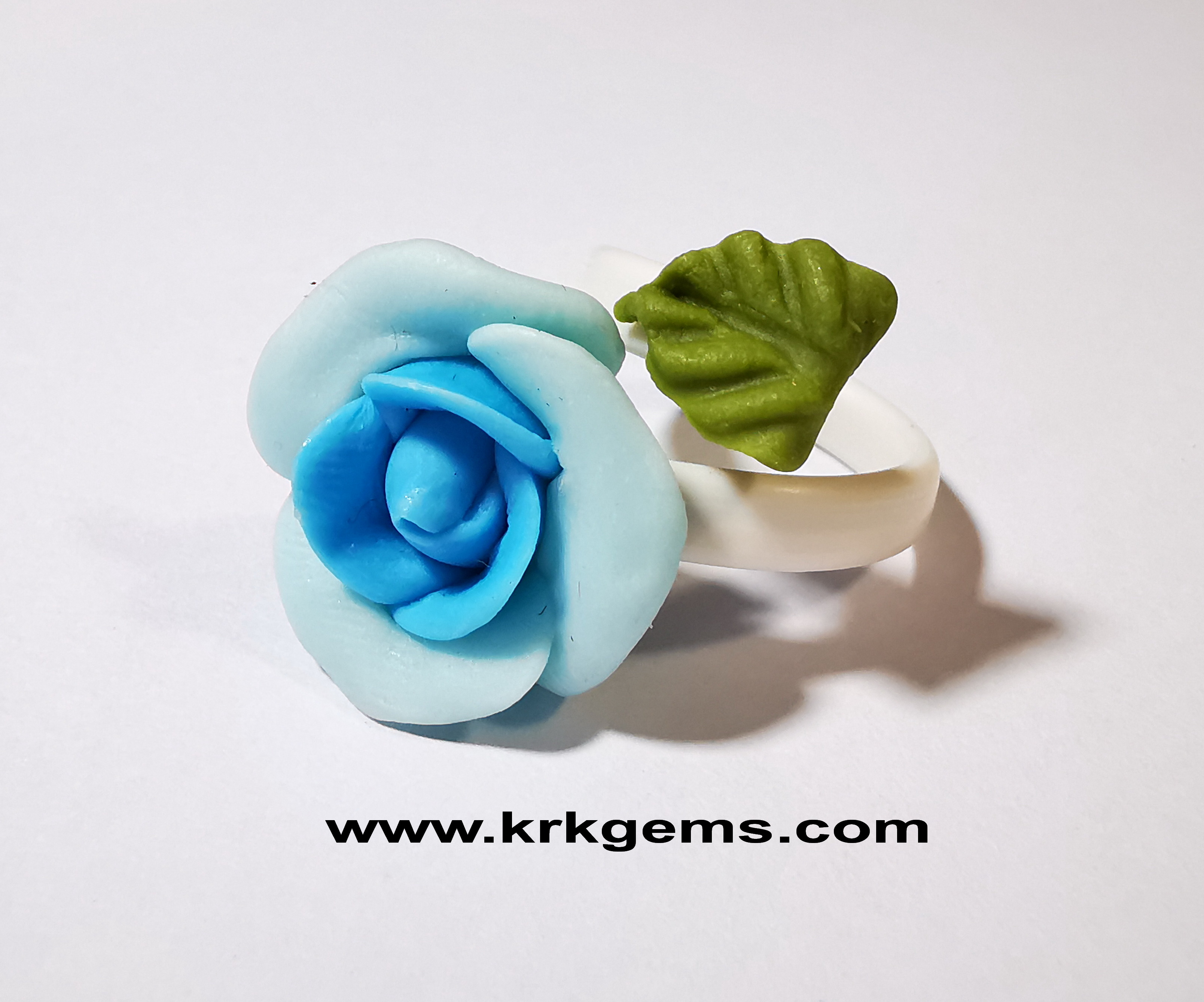 PASTEL BLUE ROSE HANDMADE CLAY RING