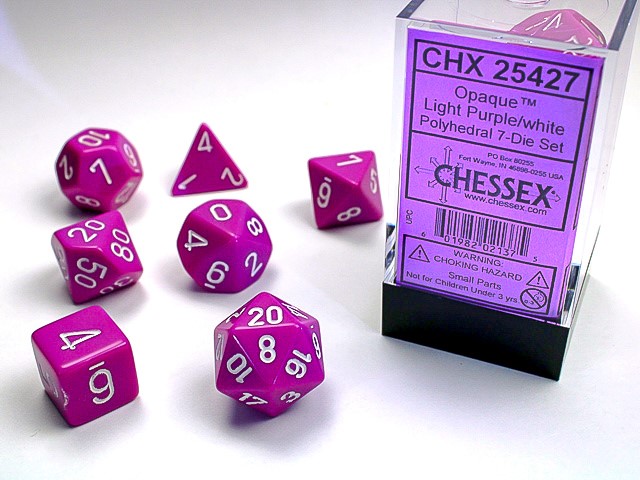 [ลูกเต๋า] Chessex: Light Purple/White Opaque Polyhedral 7-Die Set