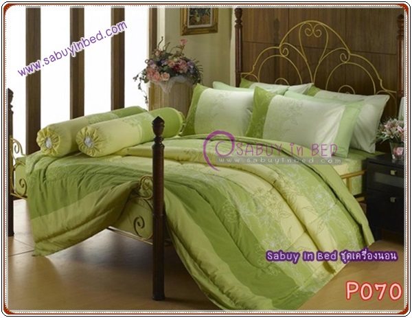 ชุดเครื่องนอน ผ้าปูที่นอน กันไรฝุ่น Satin ซาตินพรีเมียร์ ลาย P070 (สีออก สีเขียวเหลือง สีสวย สีเขียวลายนี้ขายดีค่ะ)