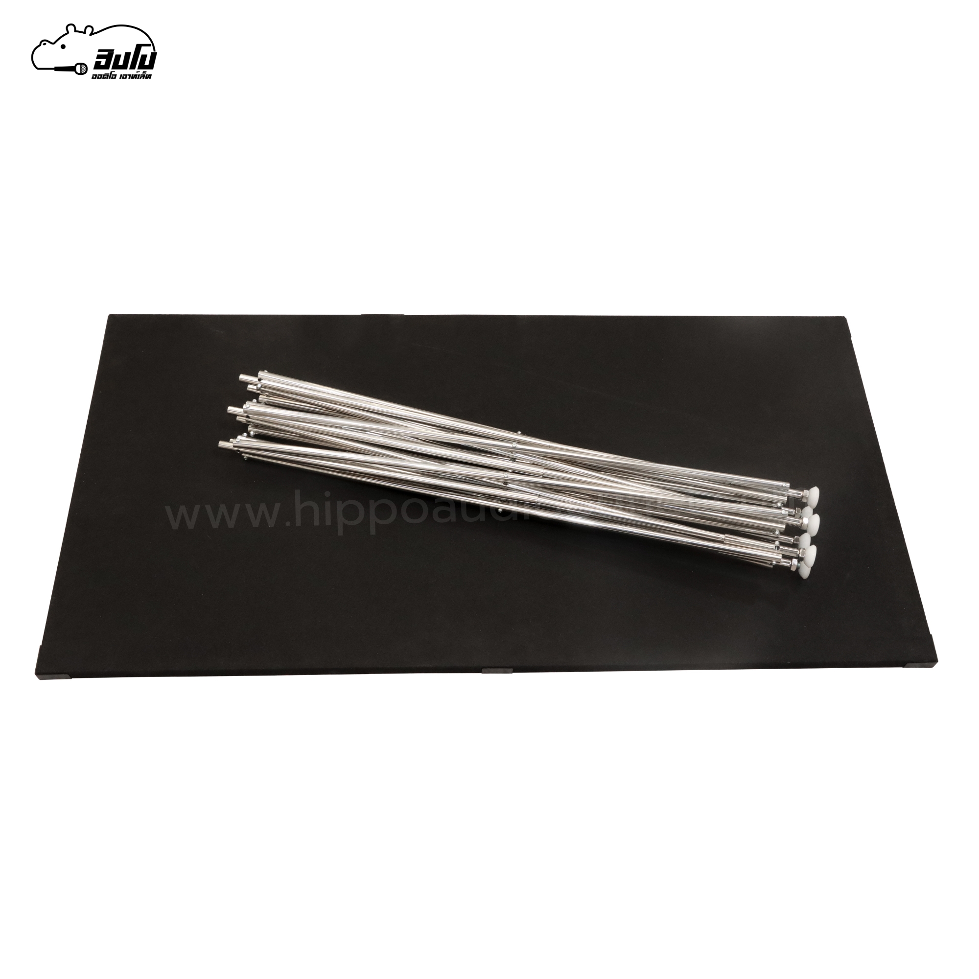 โต๊ะวางเครื่อง 60X120X60สีดำTOP มีขอบ/ตีนขาว ขาสแตนเลส กลม (I24.1)