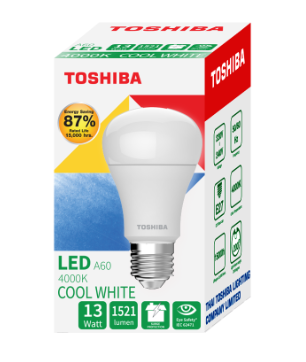 TOSHIBA หลอดไฟ LED A60 13 วัตต์ ขั้ว E27 มี 3 แสง Warm White, Cool White อายุการใช้งาน 15,000 ชม.