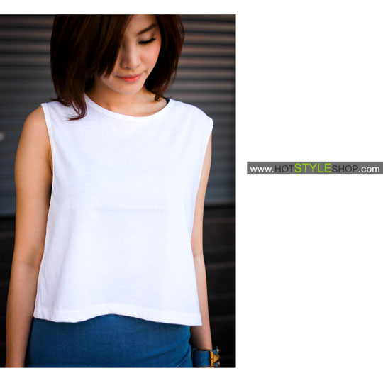 เสื้อครอปแขนกุด เสื้อแขนกุดเอวลอย