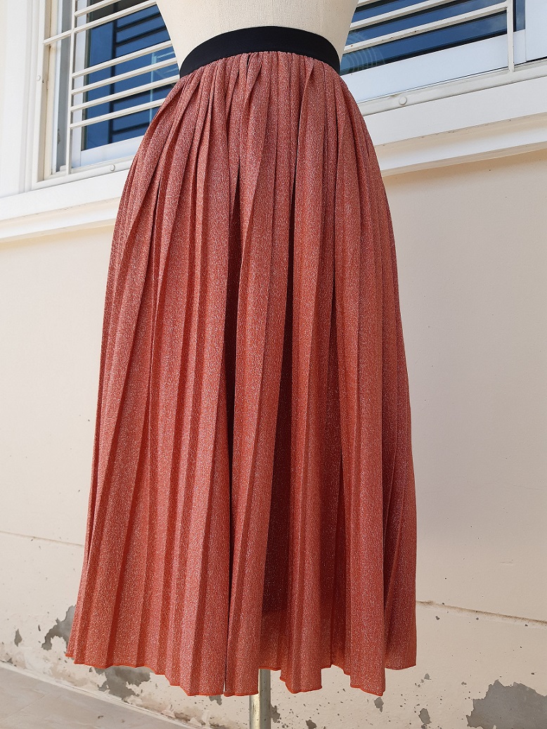 กระโปรงพลีทกลิตเตอร์สีส้มอิฐ