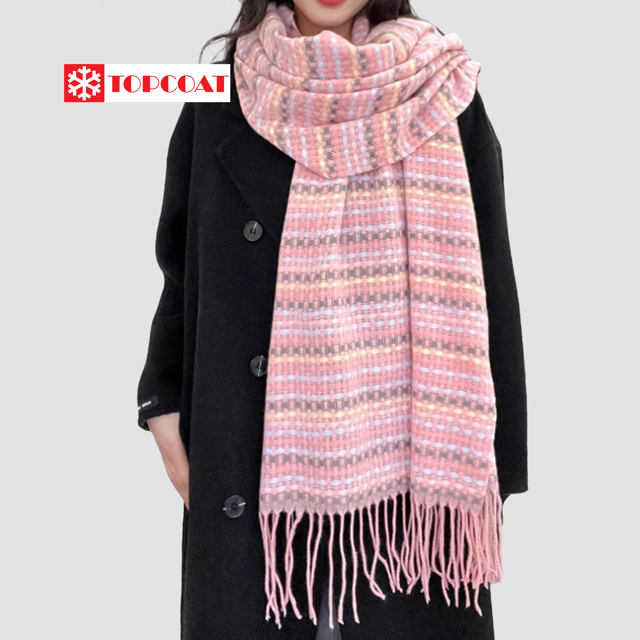 ผ้าพันคอกันหนาวสีสันสดใส สวดลายแบบตาราง หน้ำหนักเบา