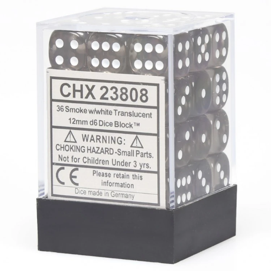 [ลูกเต๋า] Chessex: Smoke/White Translucent 12mm d6 (36)