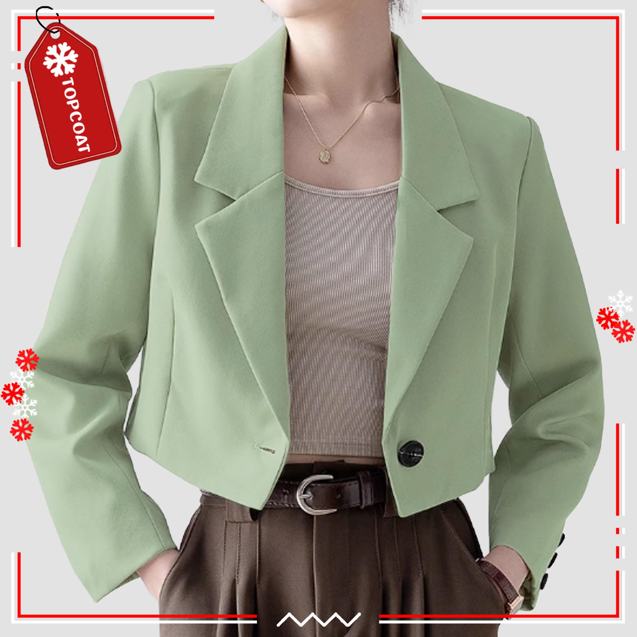 สูทครอปกระดุมเดียวสำหรับผู้หญิง ผ้าอยู่ทรง ซับในทั้งตัว