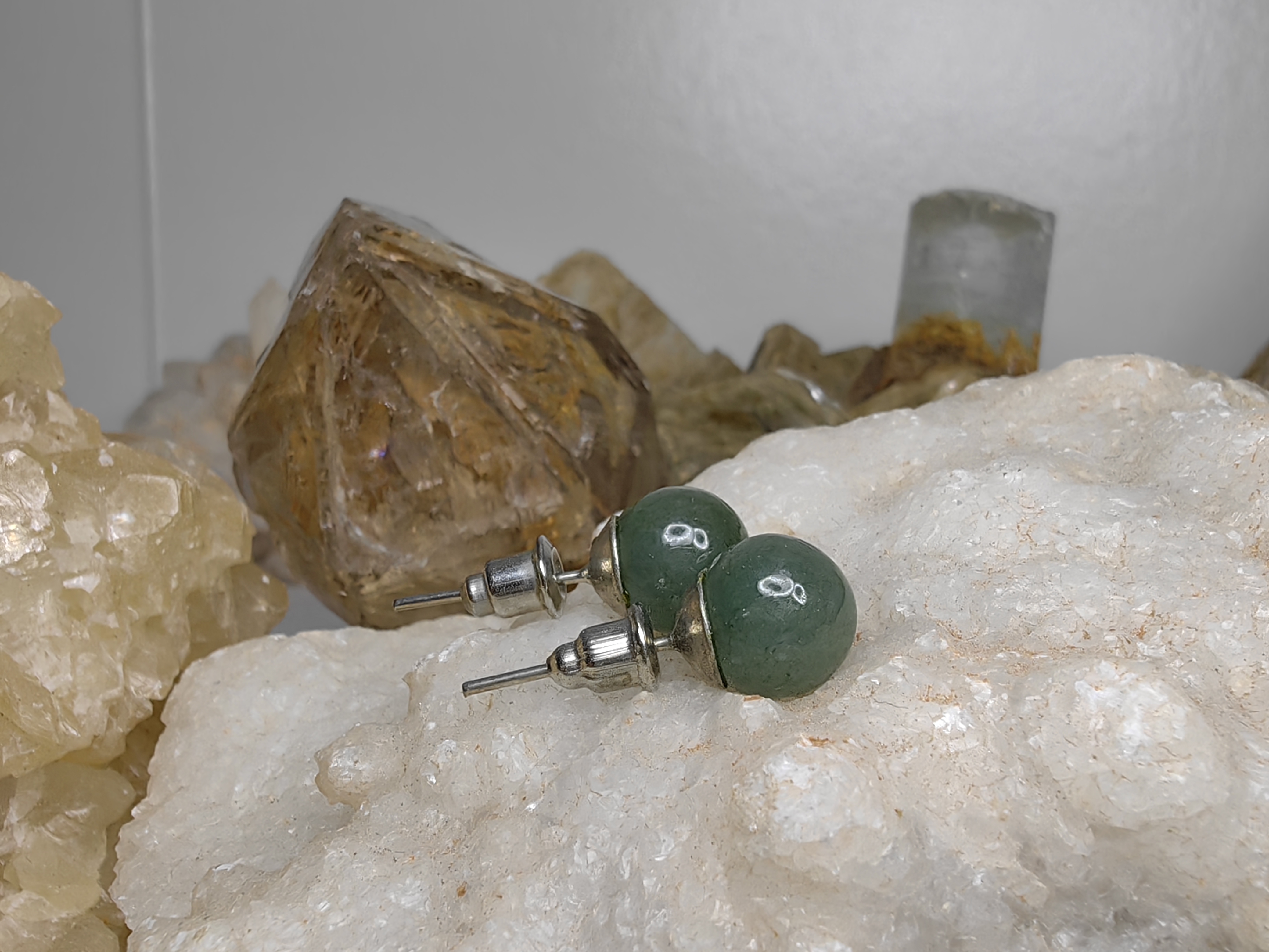 Burmese Earrings Rhodium Plated ต่างหูหยกเจไดต์พม่า ชุบโรเดียม