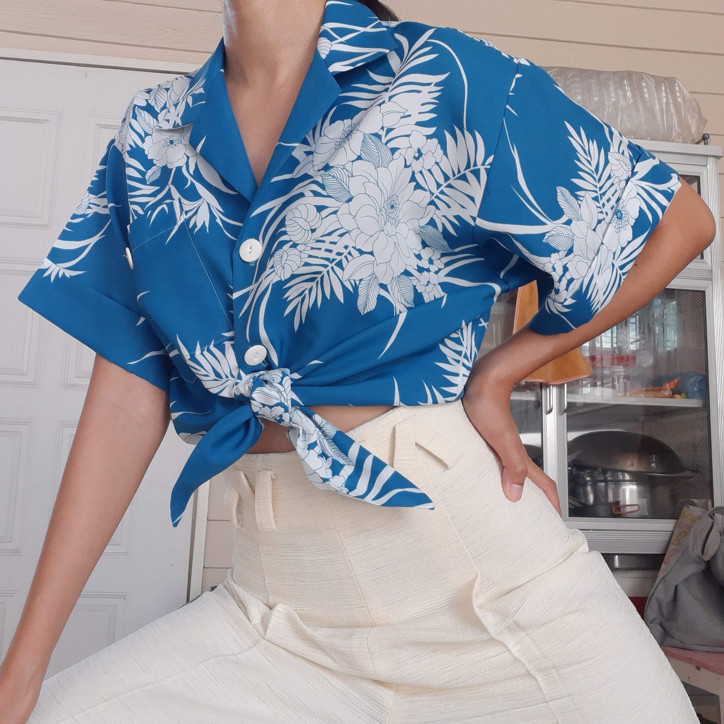 เสื้อเชิ้ตฮาวายสีฟ้า Made in U.S.