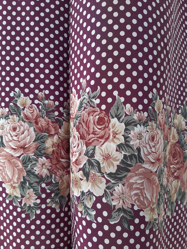 กางเกงวินเทจมือสองลายจุดสีม่วง ปลายขาเป็นลายดอกกุหลาบสีโอลด์โรส (Vintage pants)