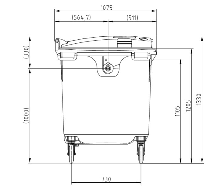 ถังขยะพร้อมล้อเข็น 1100 ลิตร ฝาเรียบ สีเขียว