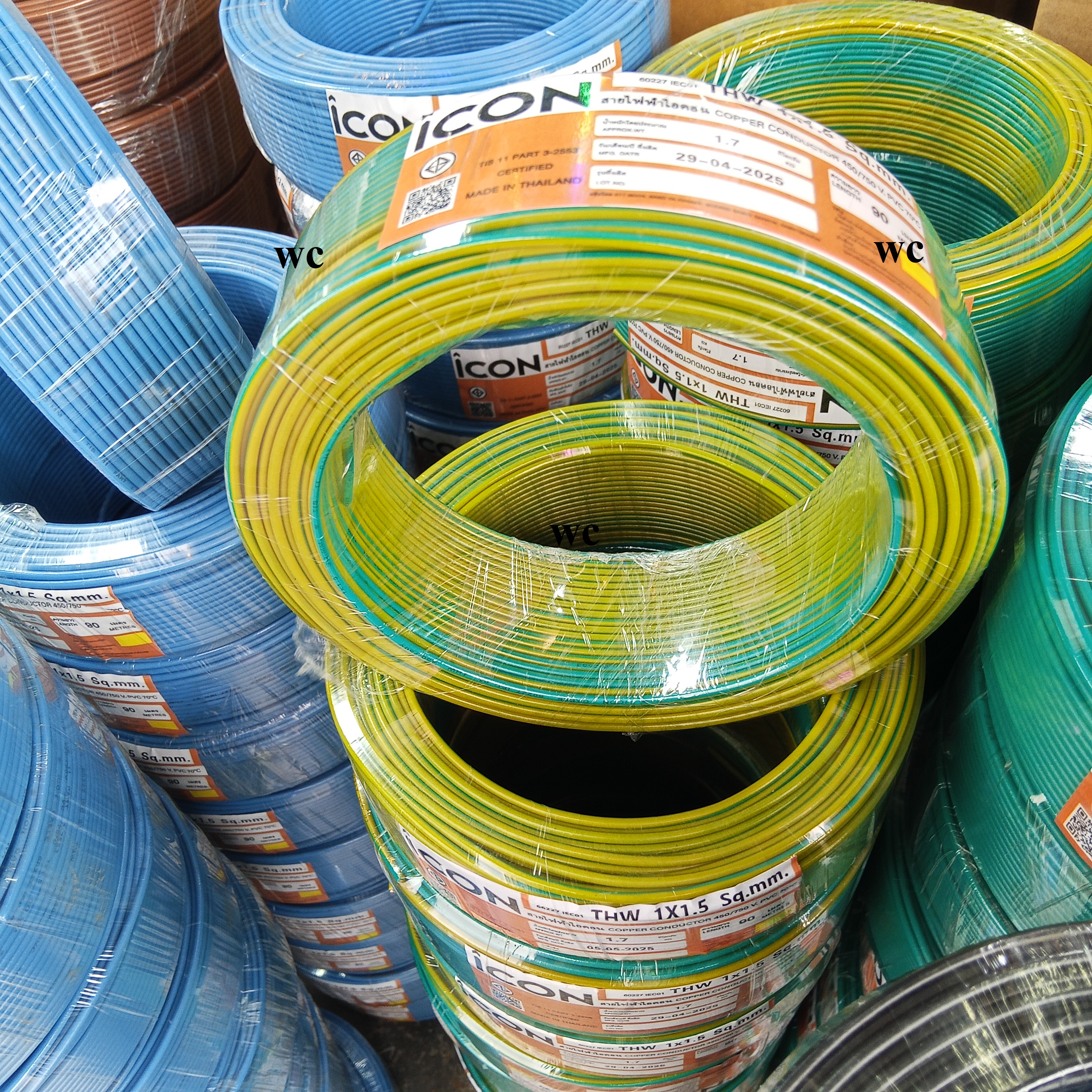 ICON สายไฟทองแดง THW เบอร์ 1.5 90เมตร 1x1.5 sq.mm แกนเดียว สำหรับเดินในบ้าน IEC01 และอาคาร เดินสายไฟภายในบ้าน ออกบิลภาษีได้
