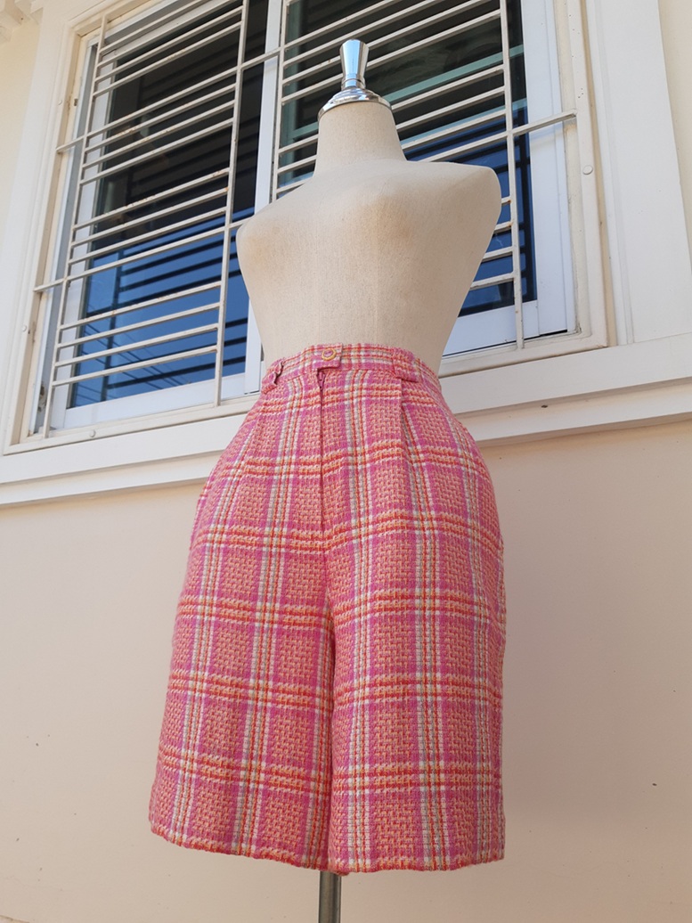 กางเกงวินเทจเอวสูงสีชมพูลายสก๊อต (Vintage pants)