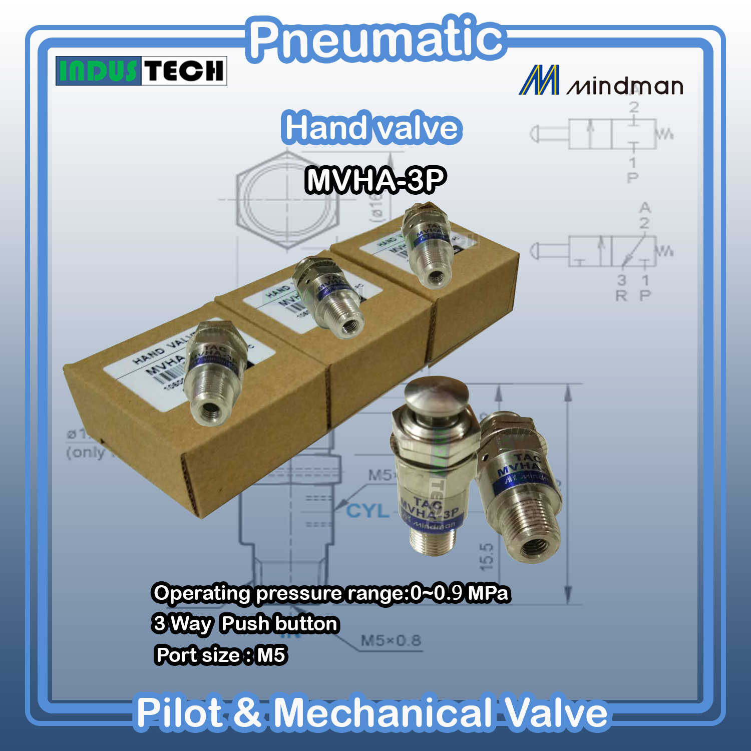 Mindman Hand Valve 3 Port รุ่น MVHA-3P