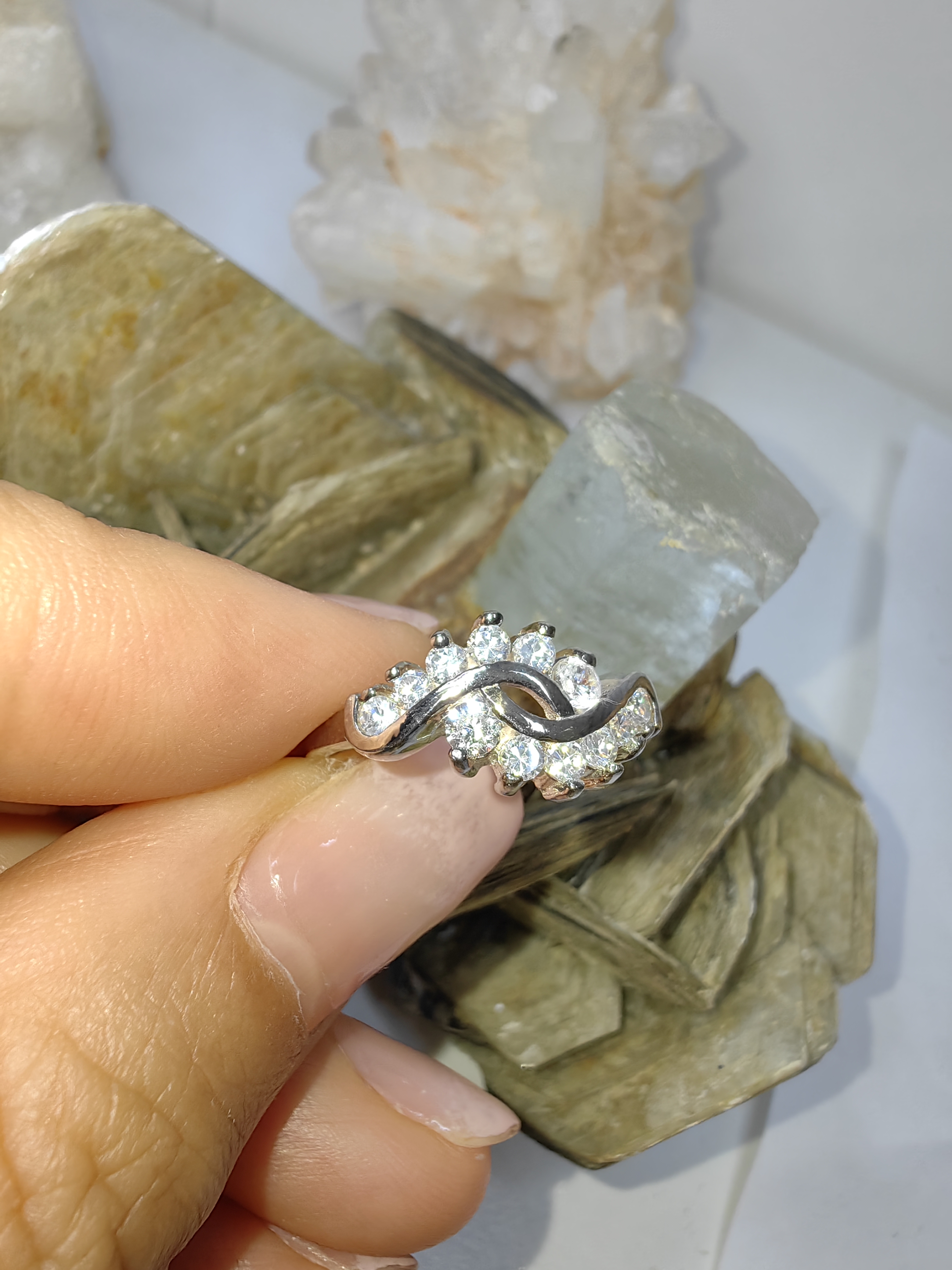 แหวนเพชร CZ เงินแท้ 92.5% Cubic Zirconia 925 Sterling Silver Ring Size 52