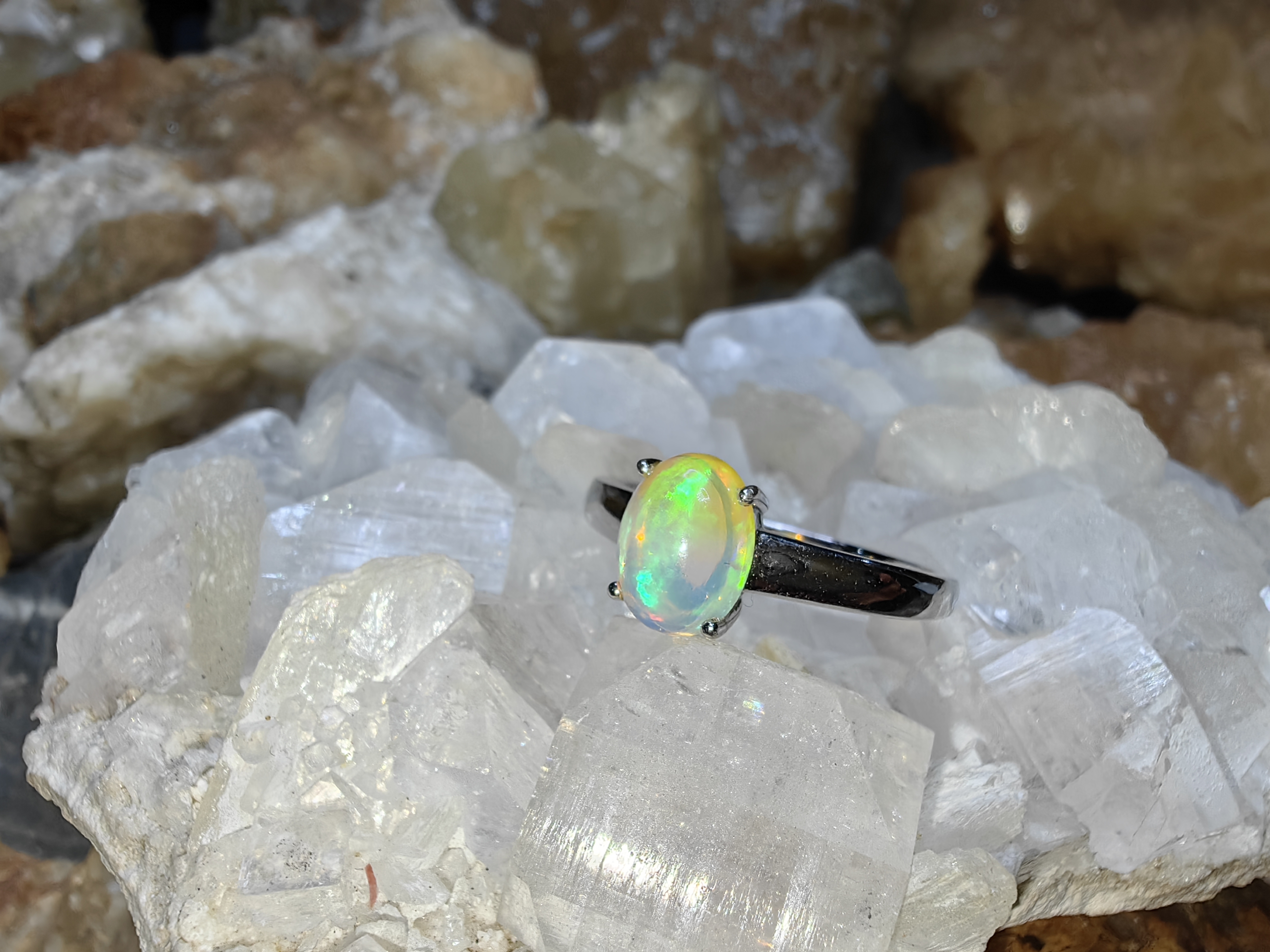 Opal 925 Sterling Silver Ring แหวนโอปอ เงินแท้ 925 Size 60
