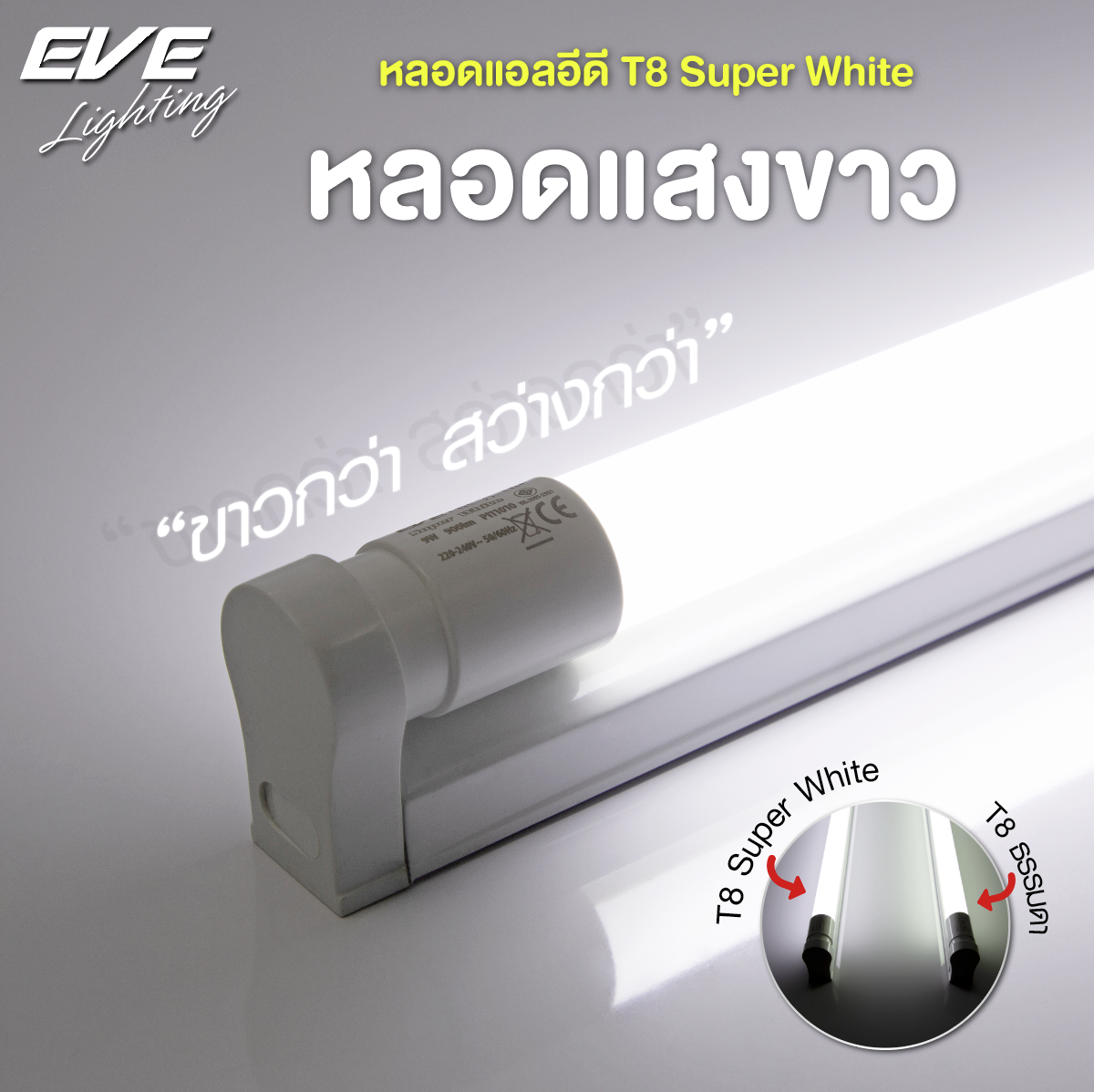 LED T8 Super White หลอดแอลอีดี T8 ซุปเปอร์ไวท์ แสงขาวกว่าหลอดทั่วไป