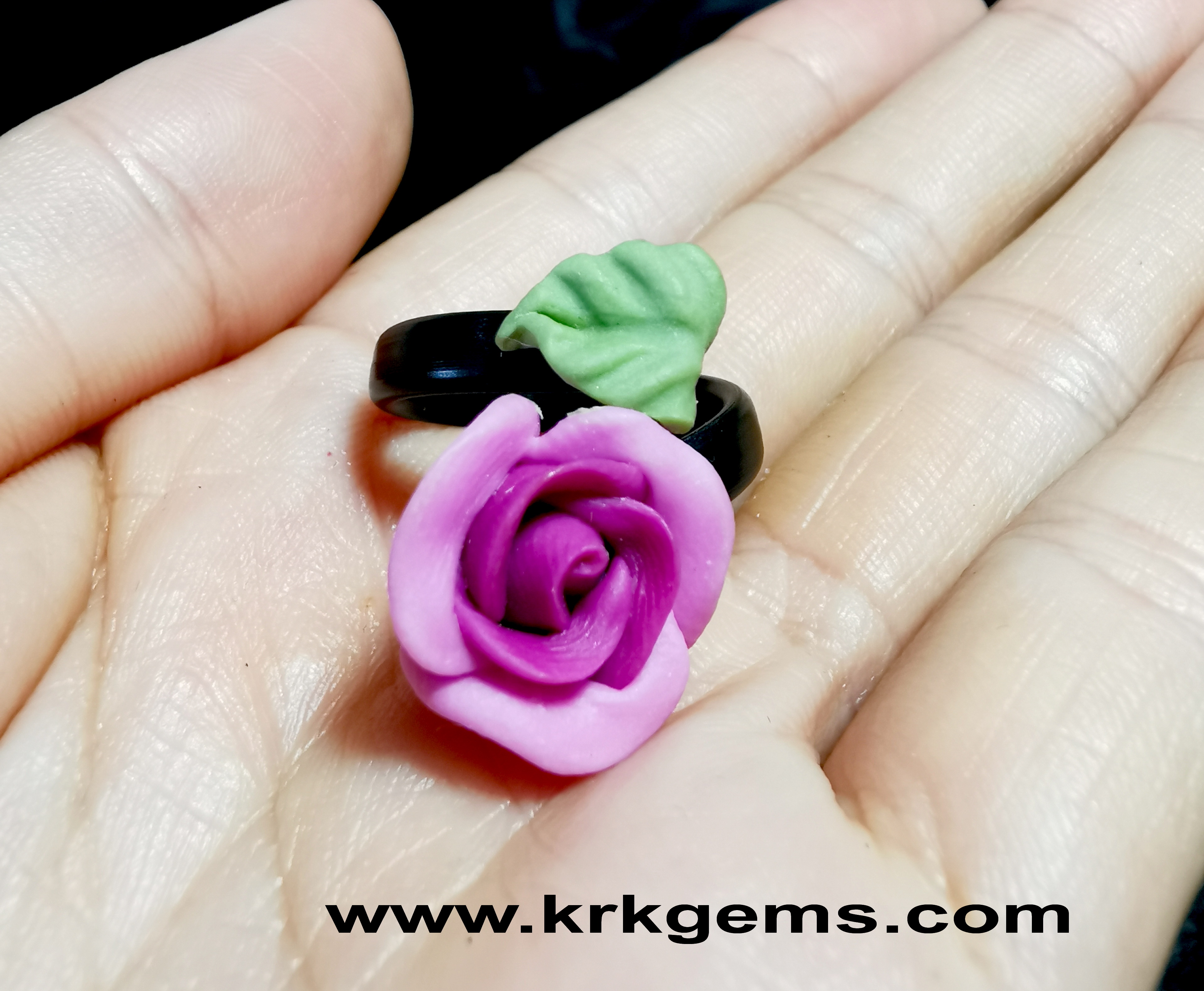 PURPLE ROSE HANDMADE CLAY RING