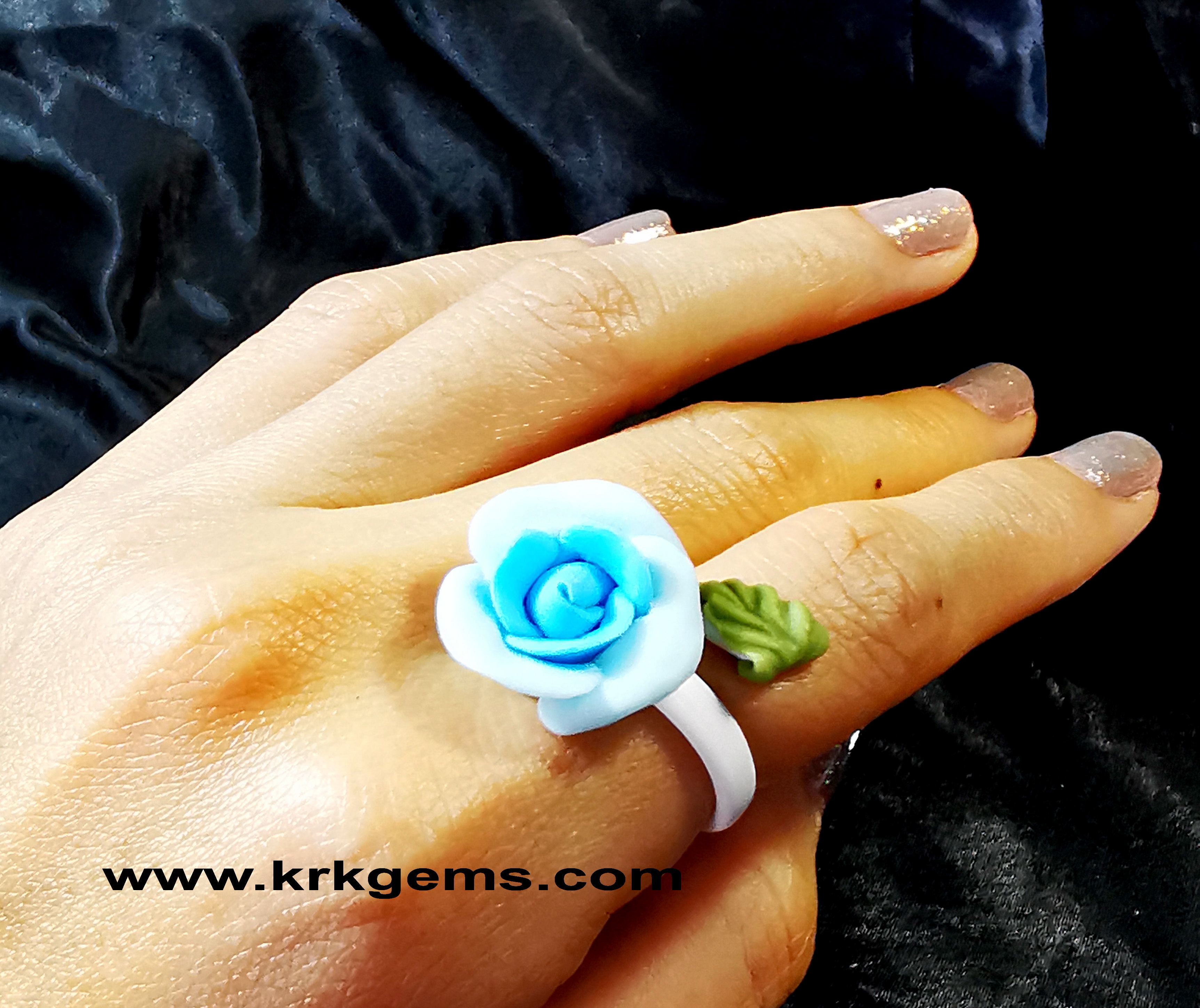 PASTEL BLUE ROSE HANDMADE CLAY RING