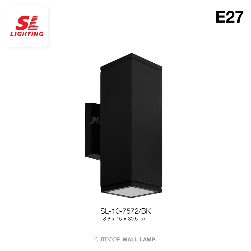 Outdoor Wall Lamp โคมไฟติดผนังภายนอก ทรงสี่เหลี่ยม สีดำ ส่อง 2 ทาง E27X2 IP54