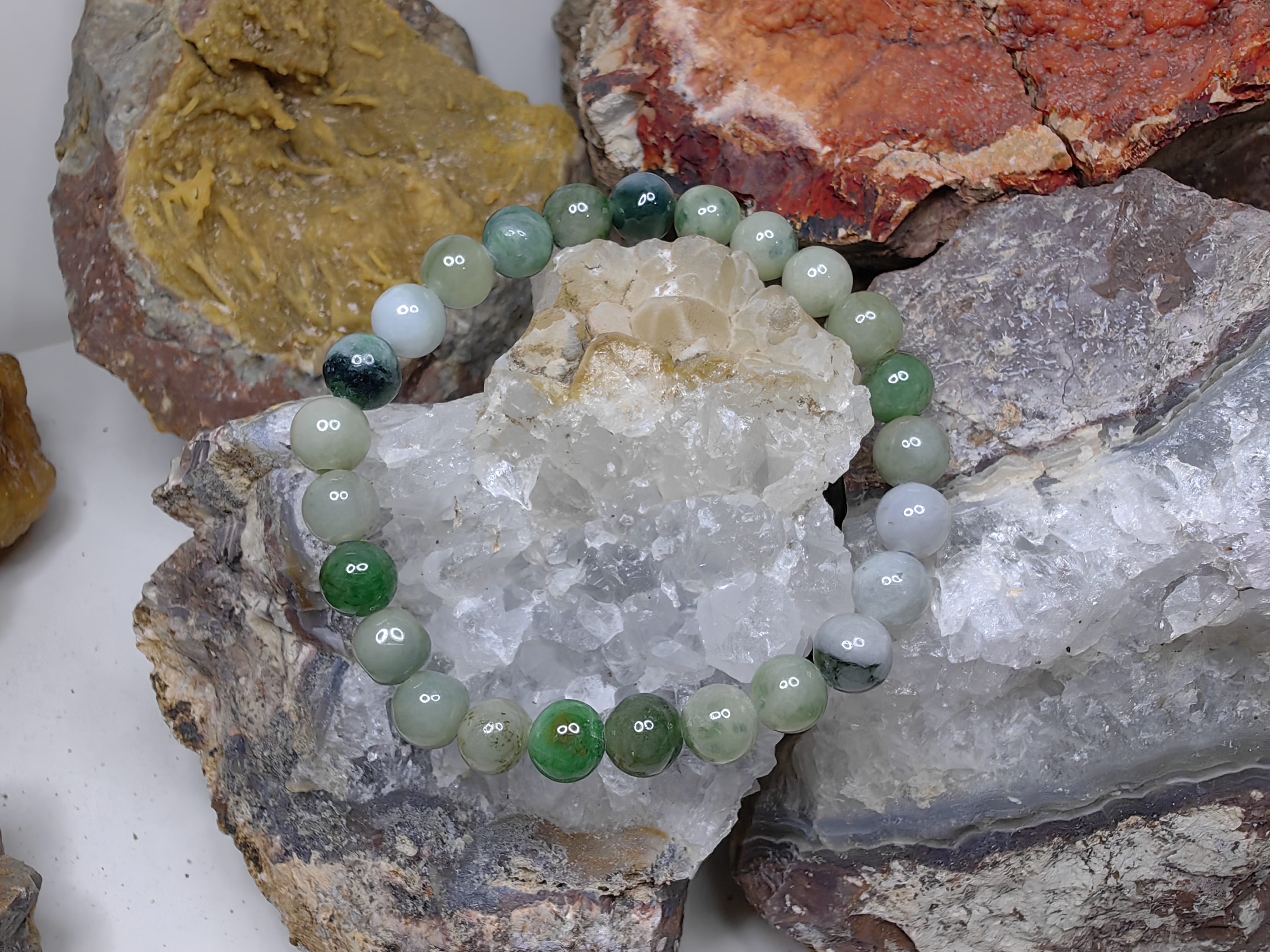 Burmese Jadeite Bracelets Round 8 mm. กำไลข้อมือหยกพม่า กลม 8 mm. Free Size