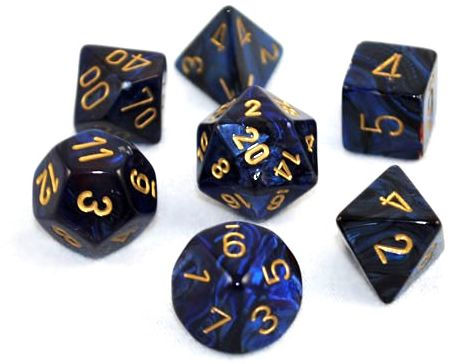 [ลูกเต๋า] Chessex: CHX27427 7 Die Polyhedral Scarab Royal-Blue/Gold