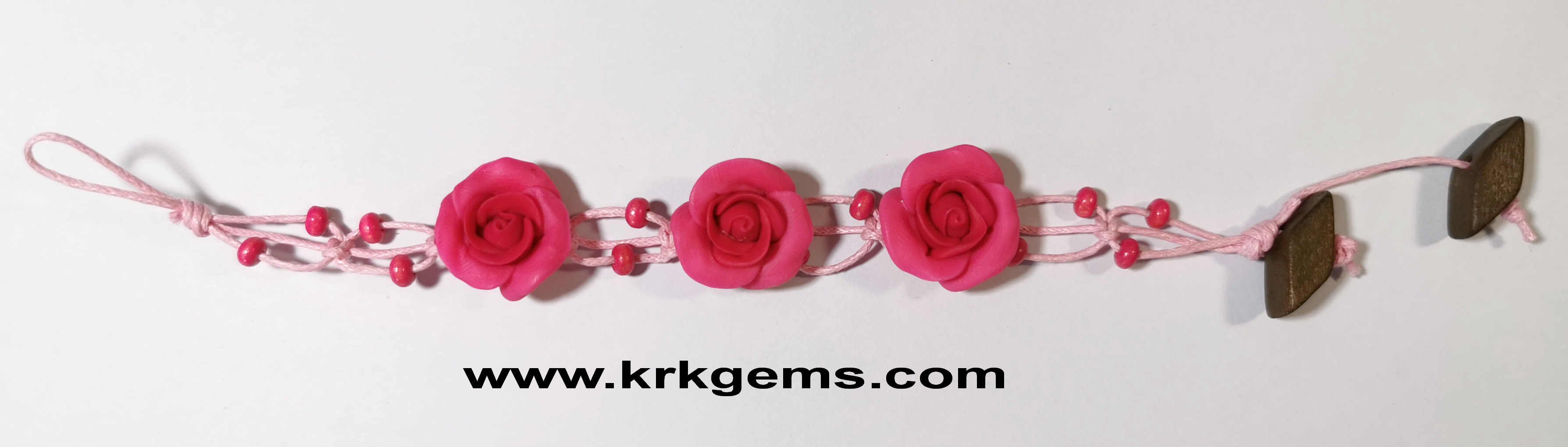 DEEP PINK ROSE HANDMADE CLAY BRACELET
