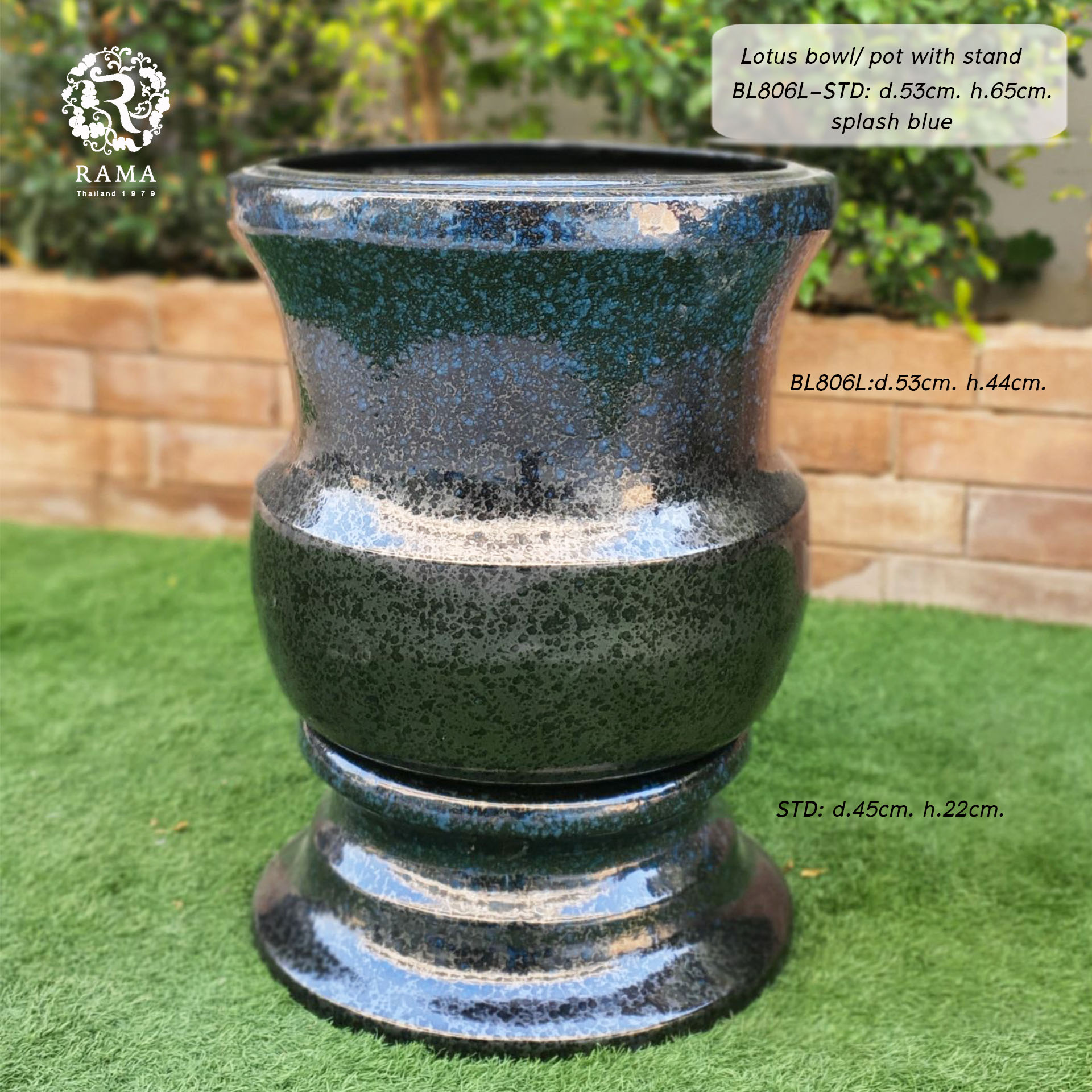 Bazilica 806 อ่างบัวเซรามิคขนาดใหญ่พร้อมฐานรอง เคลือบ splash blue