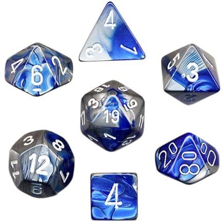 [ลูกเต๋า] Chessex: CHX26423 7 Die Polyhedral Gemini Blue Steel White