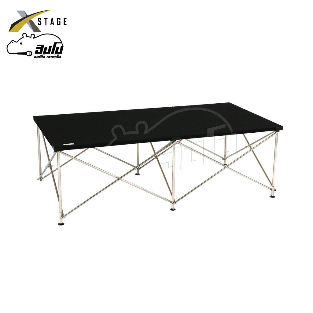 โต๊ะวางเครื่องขนาด 60X120X40 สีดำ มีขอบ/ตีนดำ ขาสแตนเลส กลม (HP001-01)