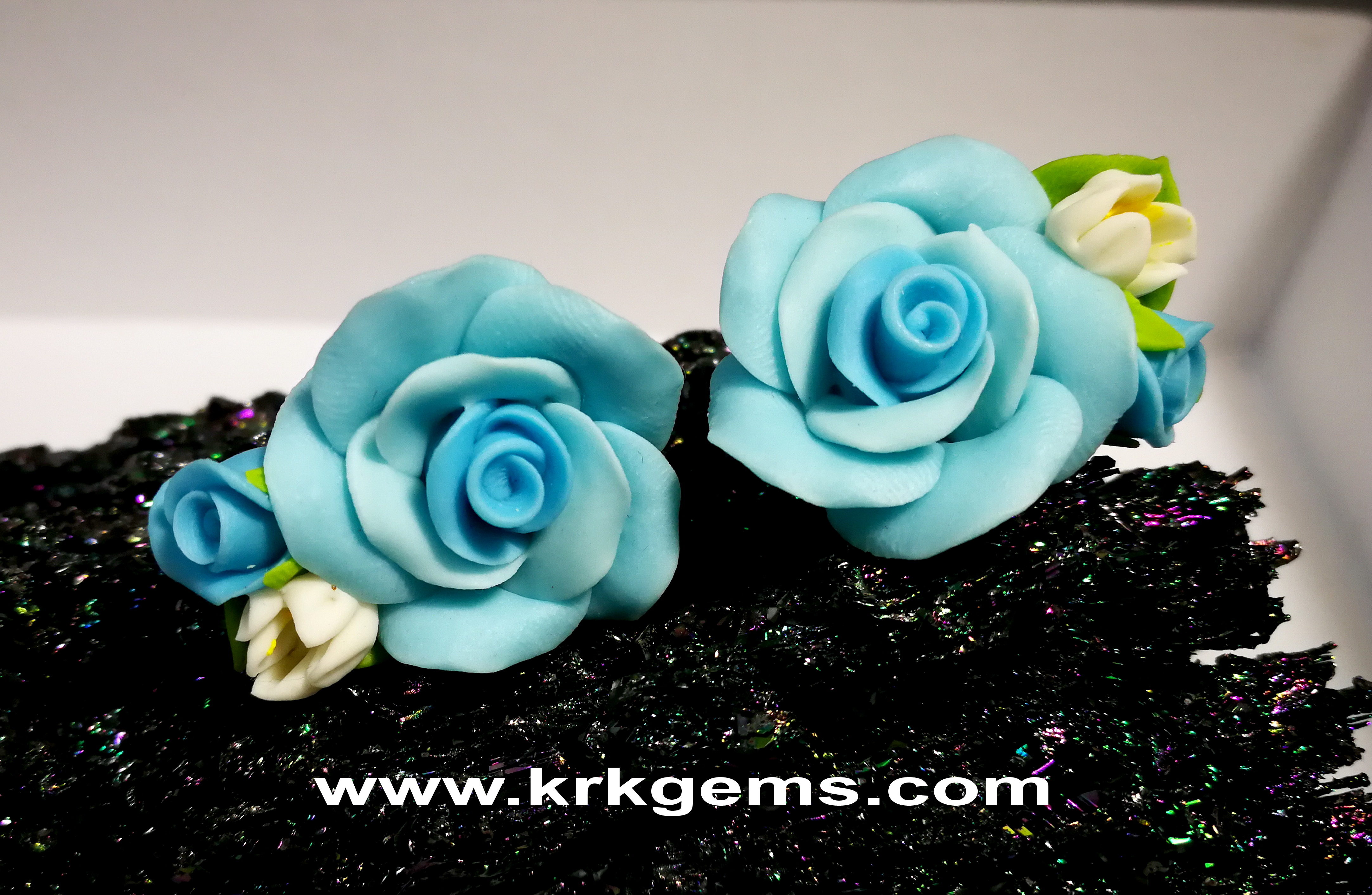 PASTEL BLUE ROSE HANDMADE CLAY EARRING