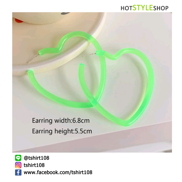 ต่างหูสีนีออน ทรงหัวใจ