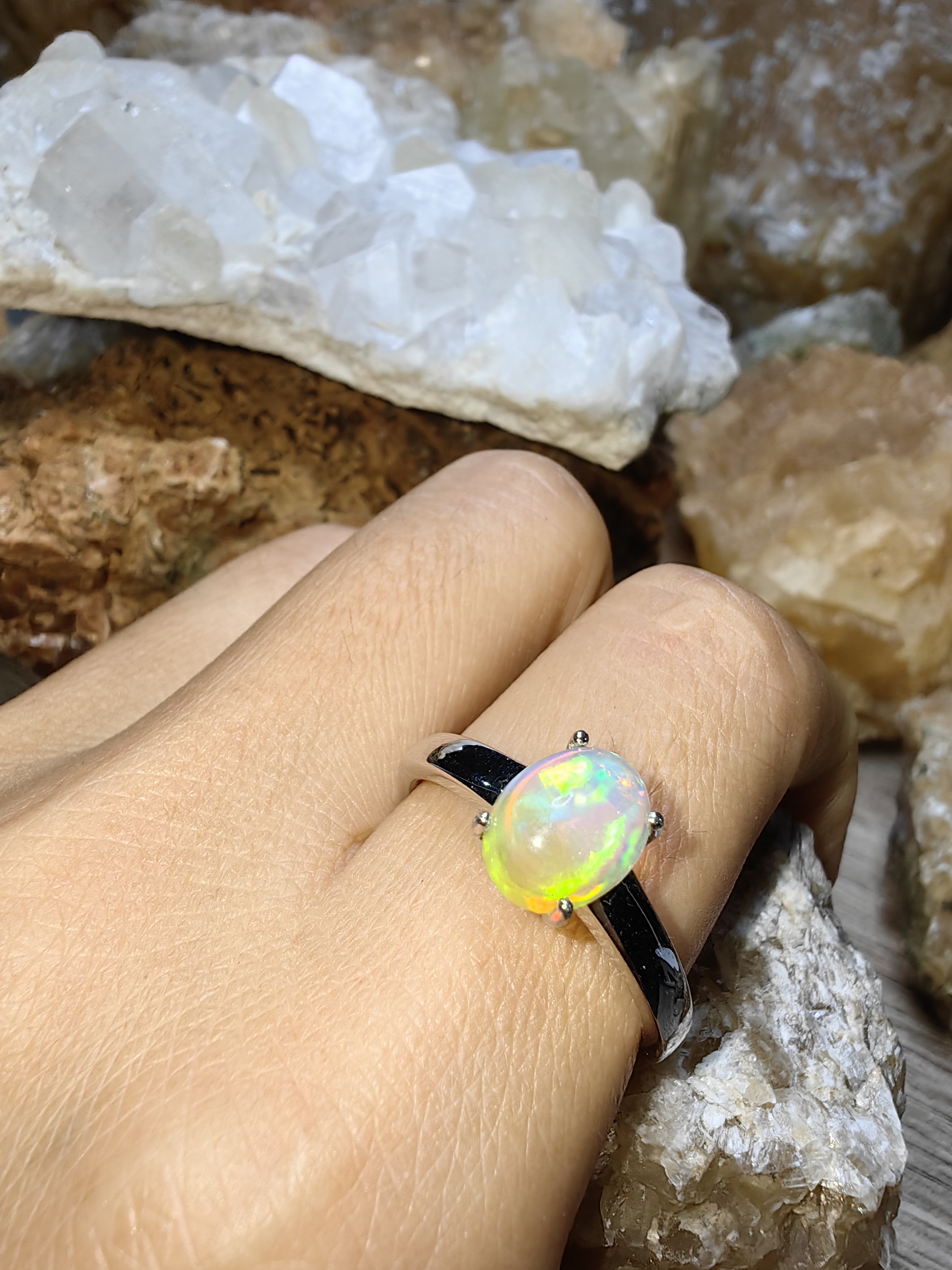 Opal 925 Sterling Silver Ring แหวนโอปอ เงินแท้ 925 Size 60