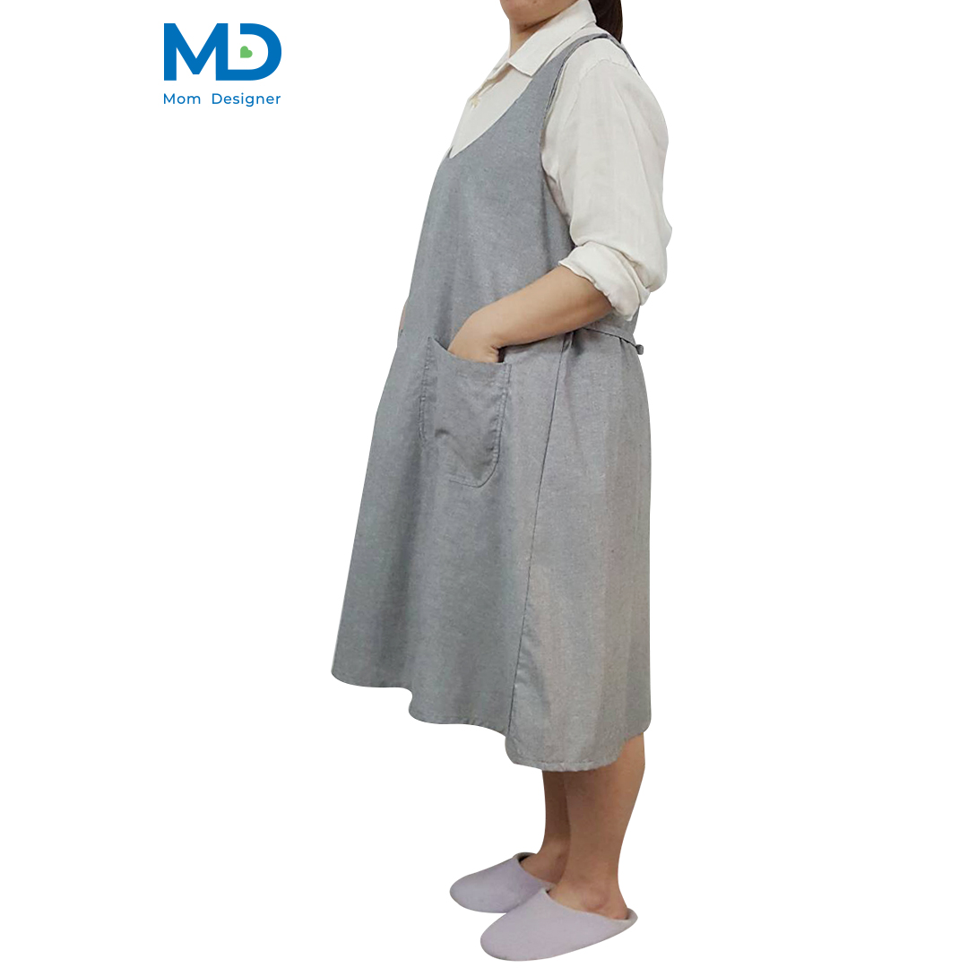 009GR ชุดคลุมท้องเอี๊ยมคอกลม สีเทา