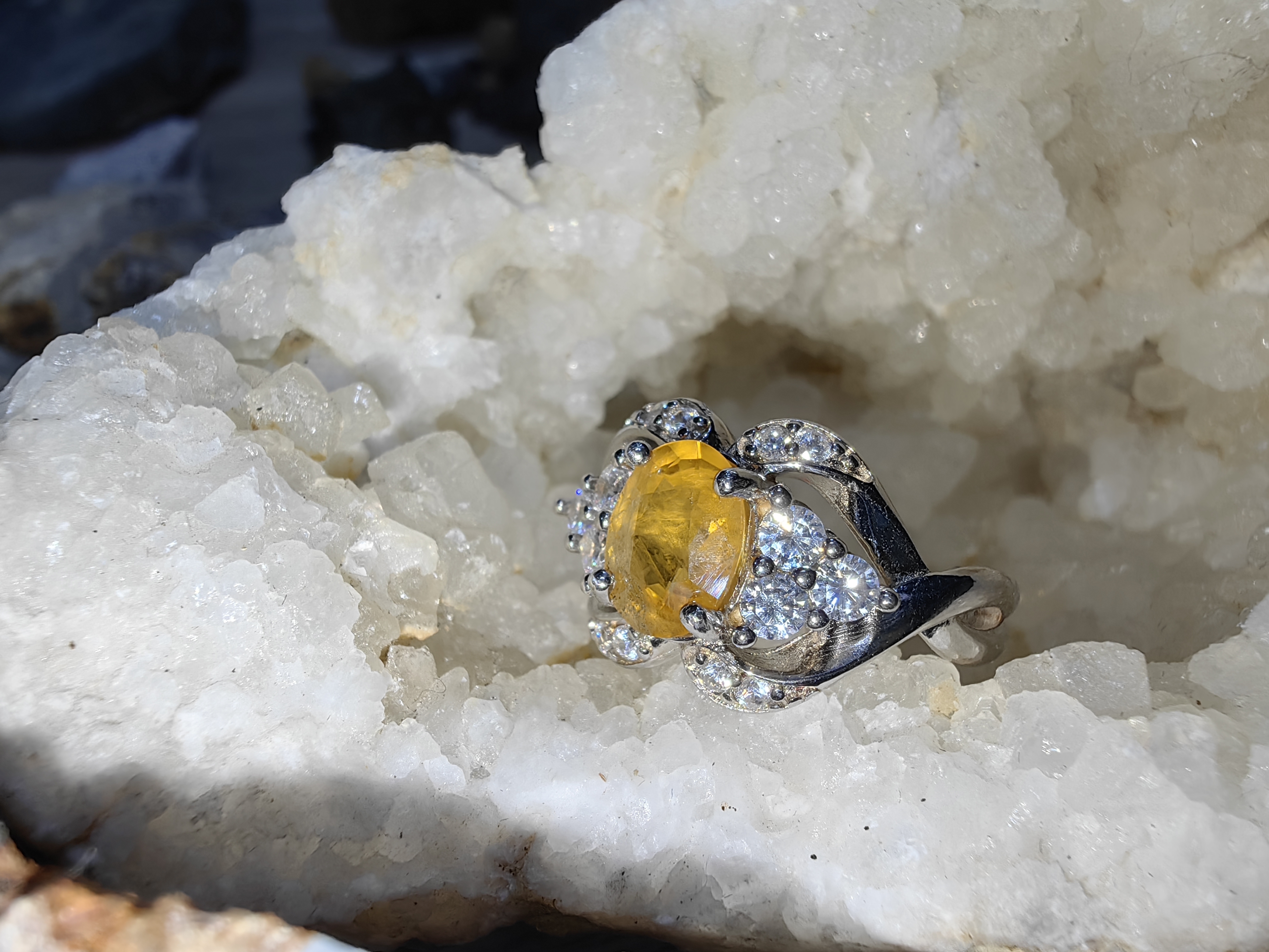 Yellow Sapphire Swiss Diamond Ring