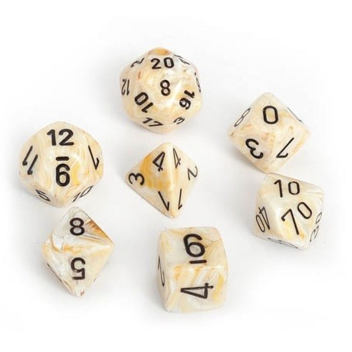 [ลูกเต๋า] Chessex: CHX27402 7 Die Polyhedral Marble Ivory Black