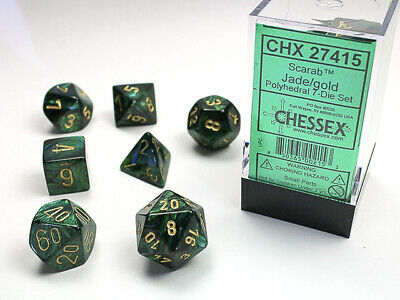 [ลูกเต๋า] Chessex: CHX27415 7 Die Polyhedral Scarab Jade gold